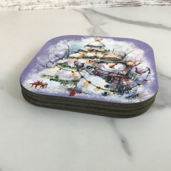 Rustic Snowman with Christmas Tree Hardboard Coasters Set of 4 - Picture 8 of 8